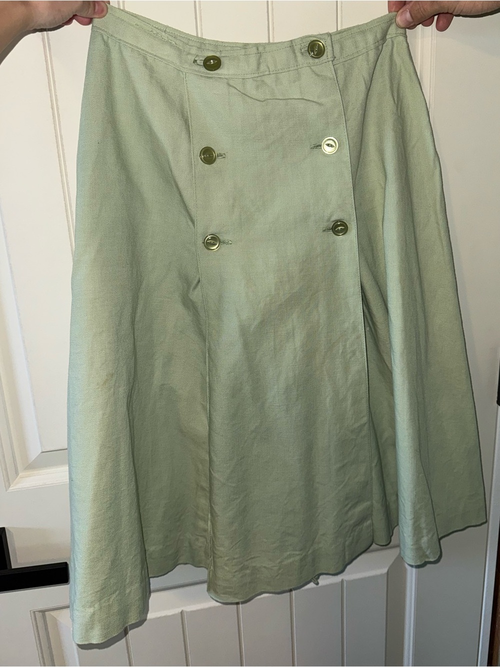 Womens Light Sage Button-Front A-Line Skirt